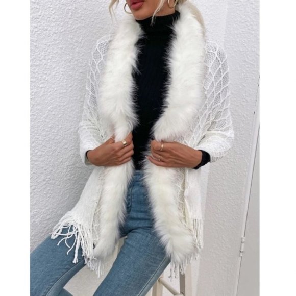 Celeb Style Faux fur open front cardigan - Picture 3 of 7